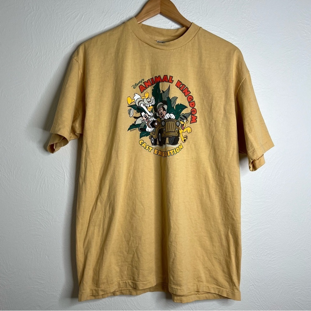 Vintage Disney Animal Kingdom Cast Expedition T-Shirt Yellow Cotton Size L Large